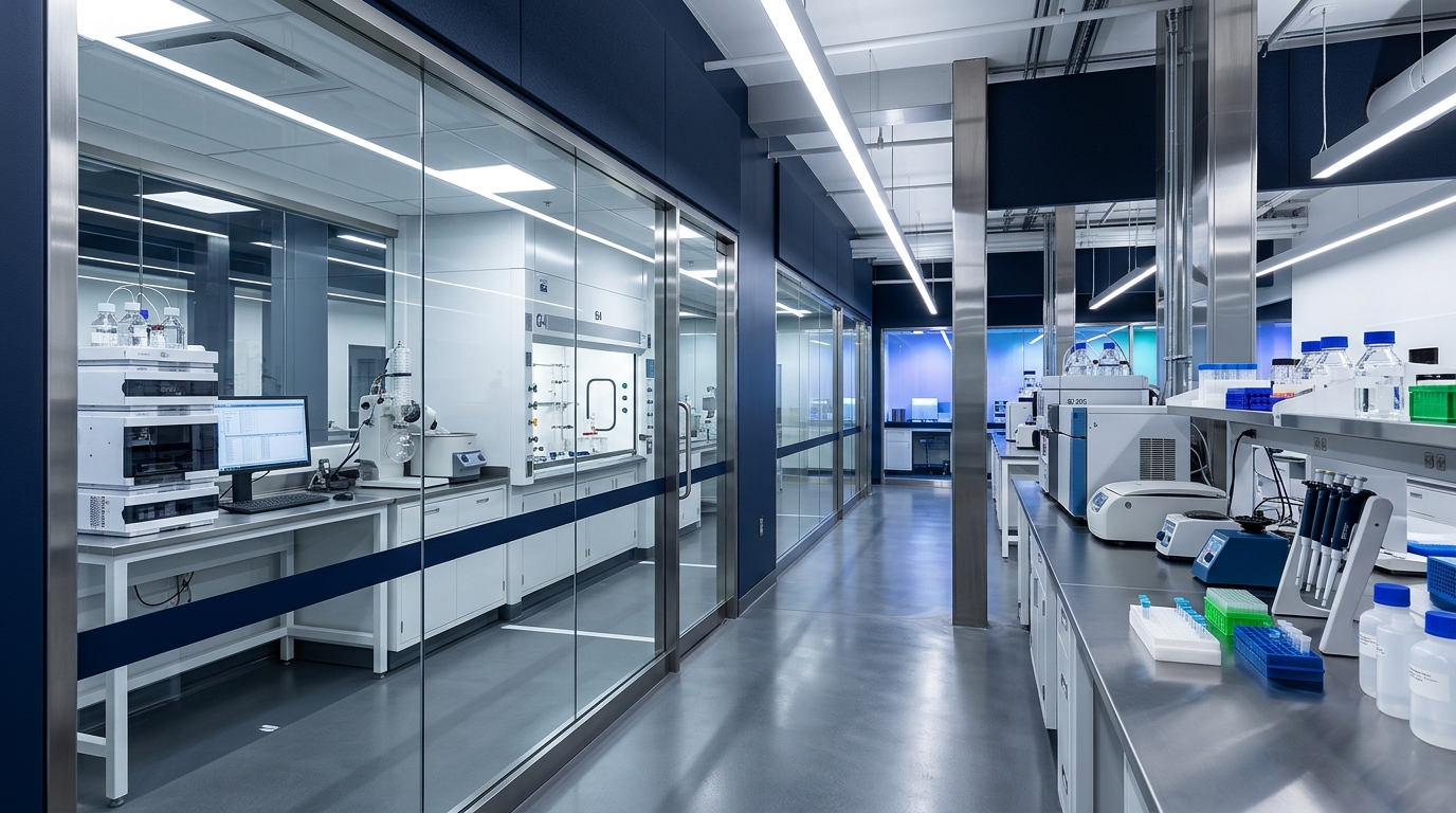 Modern regulated analytical and biotechnology laboratory interior